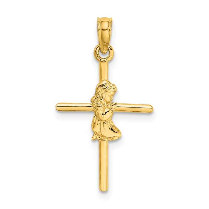 Million Charms 14K Yellow Gold Themed Praying Girl Relgious Cross Charm