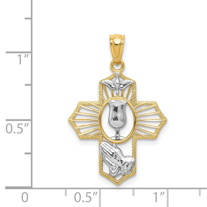 Million Charms 14K Yellow Gold Themed With Rhodium-plated Relgious Cross Pendant