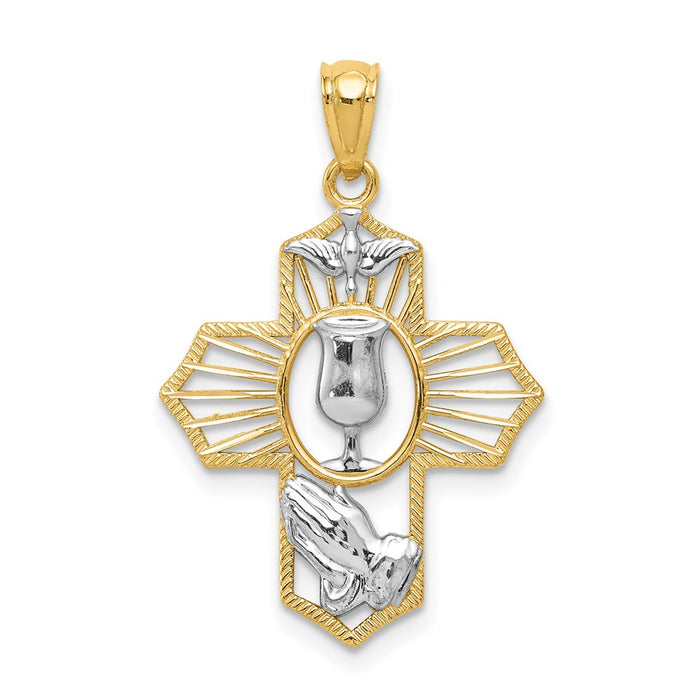 Million Charms 14K Yellow Gold Themed With Rhodium-plated Relgious Cross Pendant