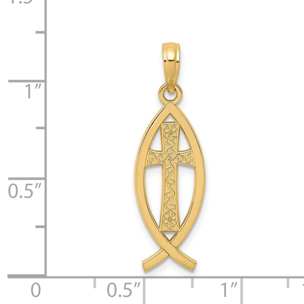 Million Charms 14K Yellow Gold Themed Ichthus Fish Pendant