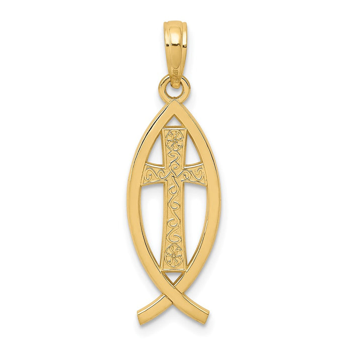 Million Charms 14K Yellow Gold Themed Ichthus Fish Pendant