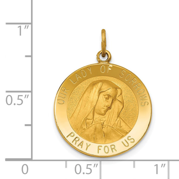 Million Charms 14K Yellow Gold Themed Relgious Our Lady Of Sorrows Medal Pendant