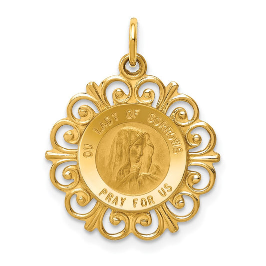 Million Charms 14K Yellow Gold Themed Relgious Our Lady Of Sorrows Medal Pendant