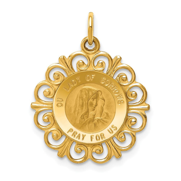 Million Charms 14K Yellow Gold Themed Relgious Our Lady Of Sorrows Medal Pendant