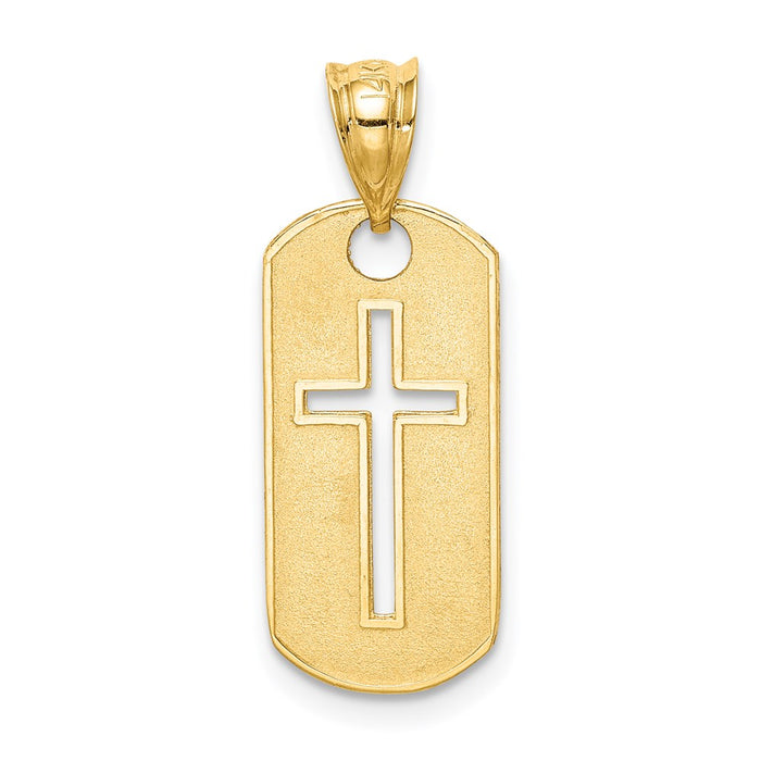 Million Charms 14K Yellow Gold Themed Polished Relgious Cross Cut-Out Pendant