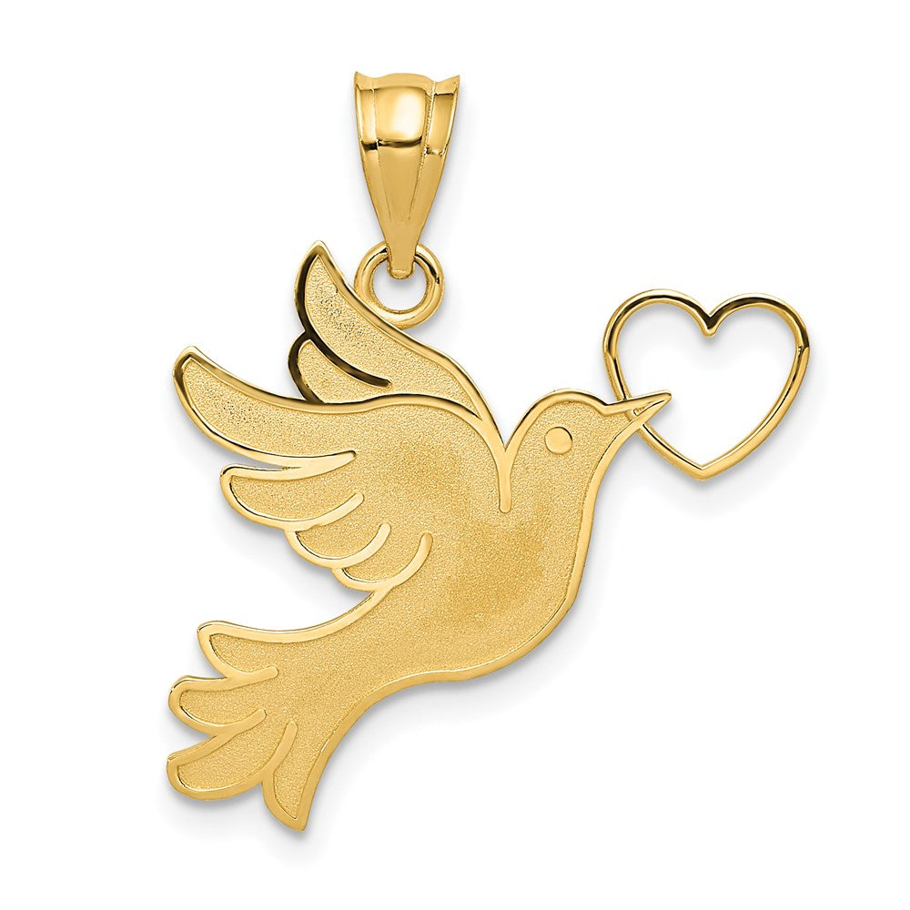 Million Charms 14K Yellow Gold Themed Dove With Heart Pendant