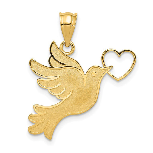 Million Charms 14K Yellow Gold Themed Dove With Heart Pendant