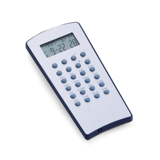 Occasion Gallery Silver/Blue Color Stainless Steel with Blue Trim World Time Alarm Clock and Calculator. 2.25 L x 5.75 W x 0.5 H in.