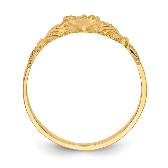 14k Yellow Gold Satin & Diamond-cut Claddagh Ring, Size: 6