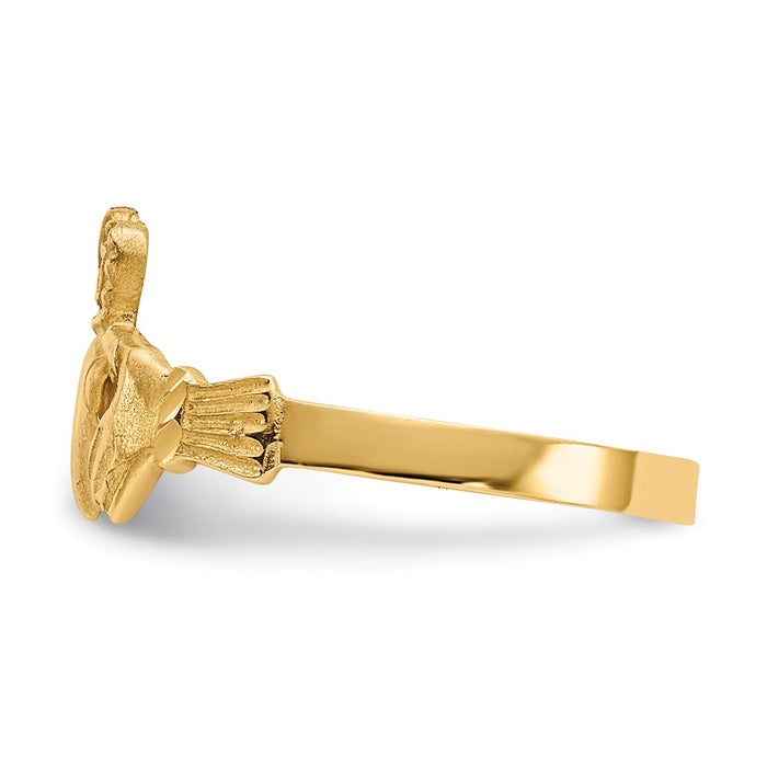 14k Yellow Gold Satin & Diamond-cut Claddagh Ring, Size: 6