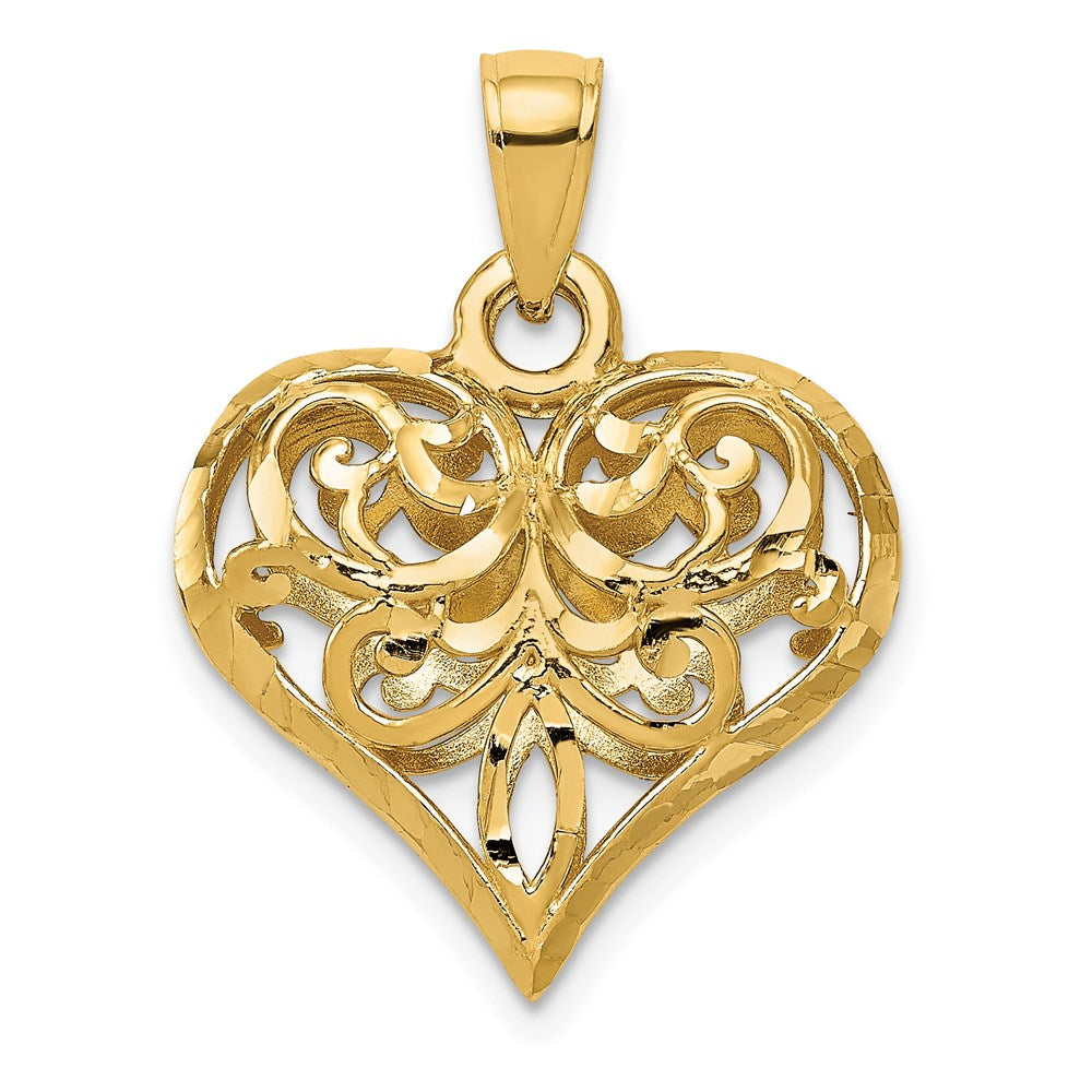 Million Charms 14K Yellow Gold Themed Polished 3-D Filigree Heart Pendant