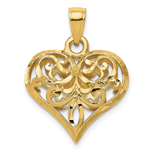 Million Charms 14K Yellow Gold Themed Polished 3-D Filigree Heart Pendant