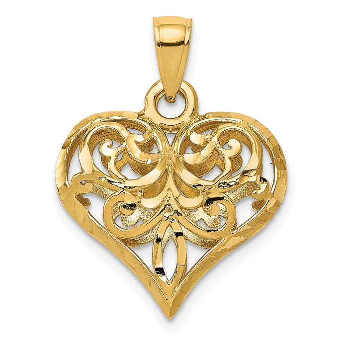 Million Charms 14K Yellow Gold Themed Polished 3-D Filigree Heart Pendant