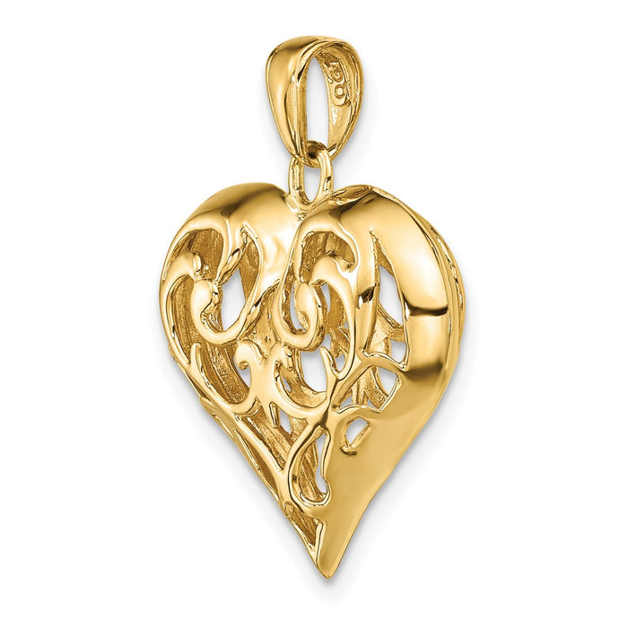 Million Charms 14K Yellow Gold Themed Polished 3-D Filigree Heart Pendant