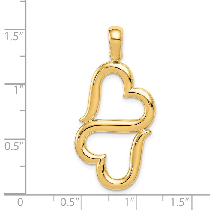 Million Charms 14K Yellow Gold Themed Polished Connected Double Hearts Pendant
