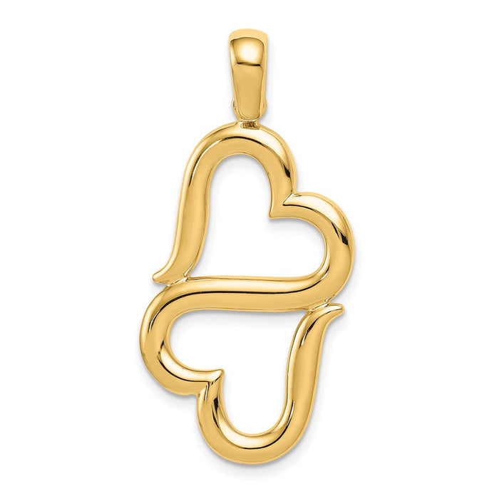 Million Charms 14K Yellow Gold Themed Polished Connected Double Hearts Pendant