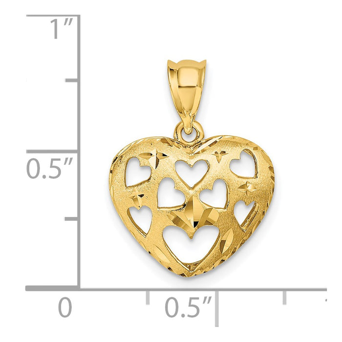 Million Charms 14K Yellow Gold Themed Cut-Out Hearts On Heart Charm