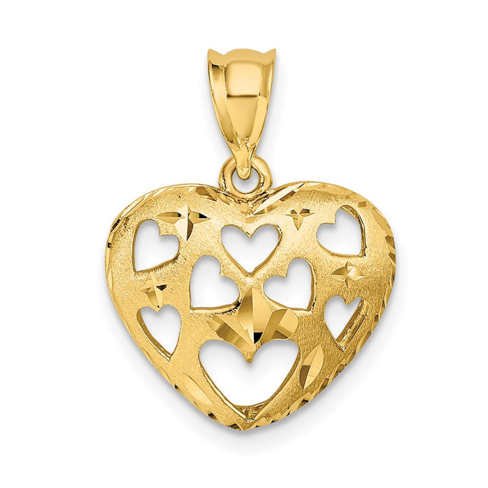 Million Charms 14K Yellow Gold Themed Cut-Out Hearts On Heart Charm