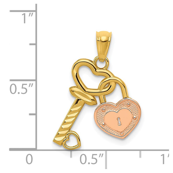 Million Charms 14K Two-Tone Heart Lock & Key Pendant