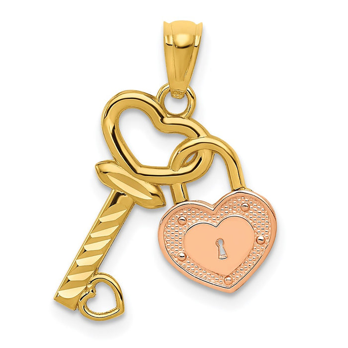 Million Charms 14K Two-Tone Heart Lock & Key Pendant