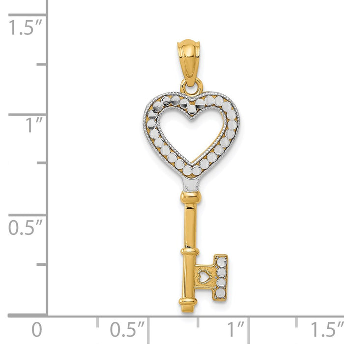 Million Charms 14K Yellow Gold Themed With Rhodium-plated Polished Heart Key Charm