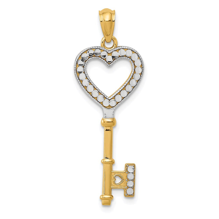 Million Charms 14K Yellow Gold Themed With Rhodium-plated Polished Heart Key Charm