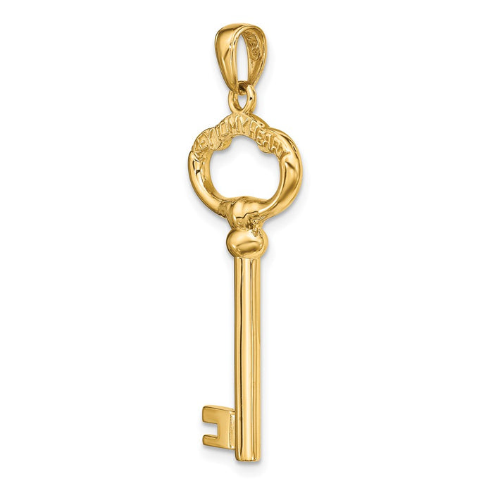 Million Charms 14K Yellow Gold Themed Polished 3-D Key To My Heart Key Charm