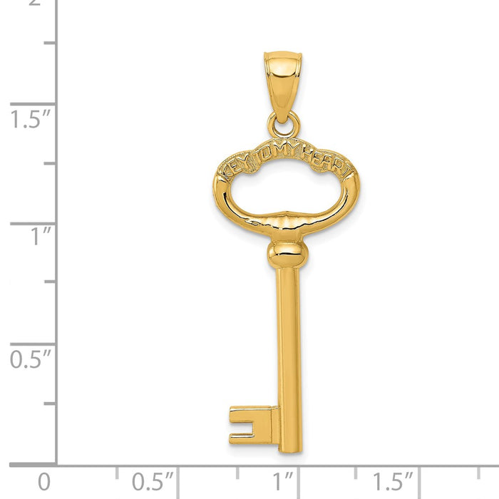 Million Charms 14K Yellow Gold Themed Polished 3-D Key To My Heart Key Charm