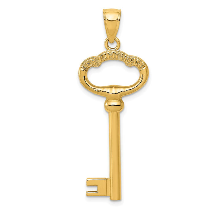 Million Charms 14K Yellow Gold Themed Polished 3-D Key To My Heart Key Charm