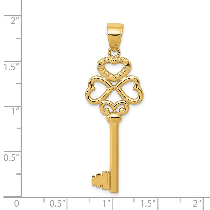 Million Charms 14K Yellow Gold Themed Polished Hearts Key To My Heart Key Charm