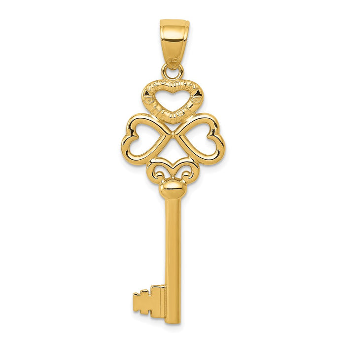 Million Charms 14K Yellow Gold Themed Polished Hearts Key To My Heart Key Charm