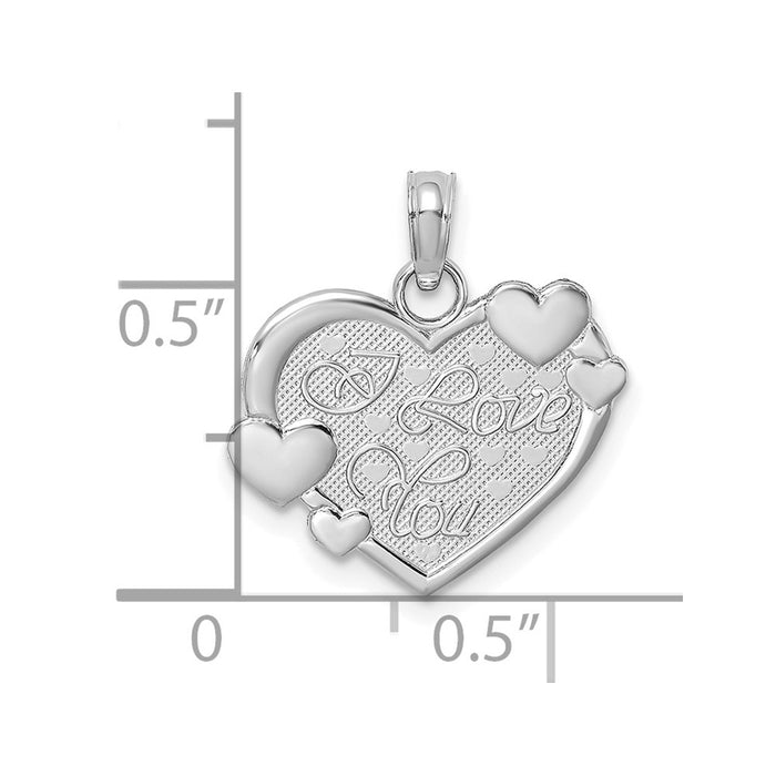 Million Charms 14K White Gold Themed Reversible Heart I Love You Charm