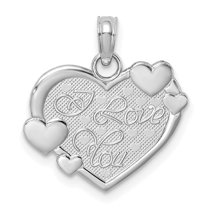 Million Charms 14K White Gold Themed Reversible Heart I Love You Charm