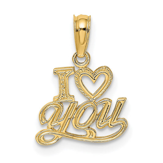 Million Charms 14K Yellow Gold Themed Polished & Textured I Heart You Charm
