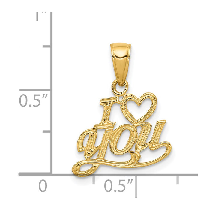 Million Charms 14K Yellow Gold Themed Polished & Textured I Heart You Pendant