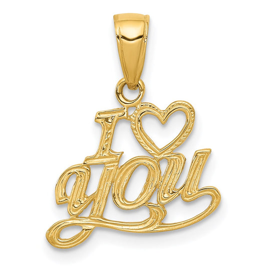Million Charms 14K Yellow Gold Themed Polished & Textured I Heart You Pendant