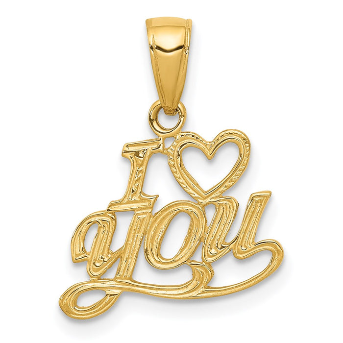 Million Charms 14K Yellow Gold Themed Polished & Textured I Heart You Pendant
