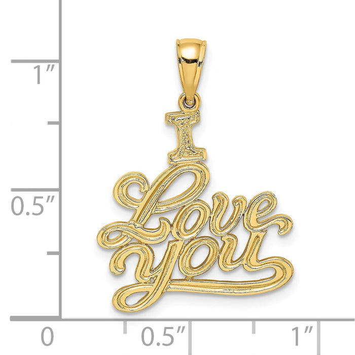 Million Charms 14K Yellow Gold Themed Textured I Love You Charm