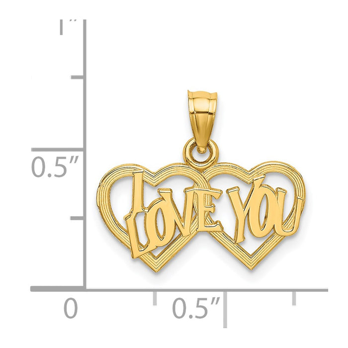 Million Charms 14K Yellow Gold Themed I Love You Double Heart Charm