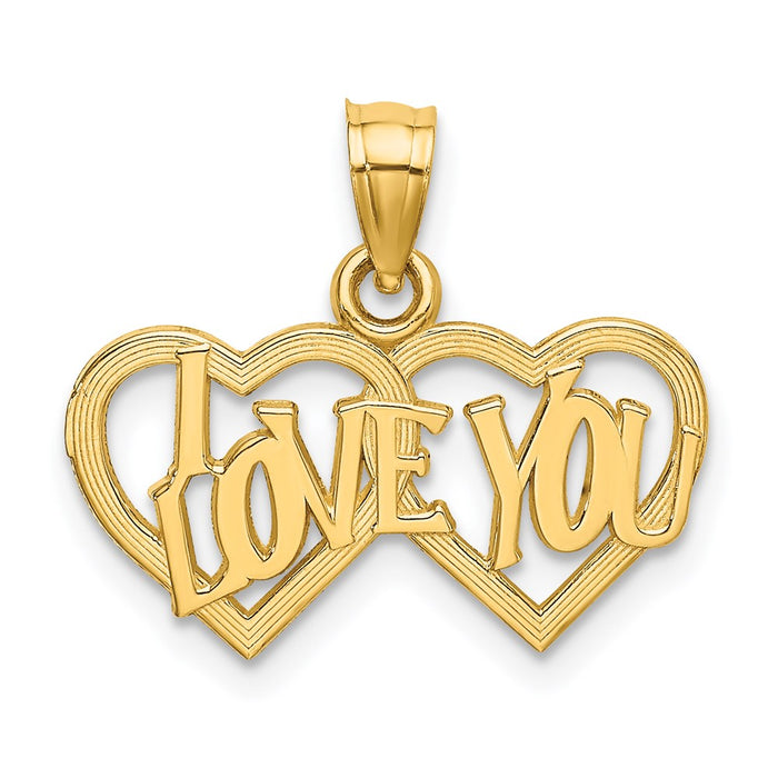 Million Charms 14K Yellow Gold Themed I Love You Double Heart Charm