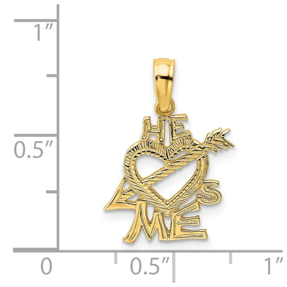 Million Charms 14K Yellow Gold Themed He Loves Me Heart Charm