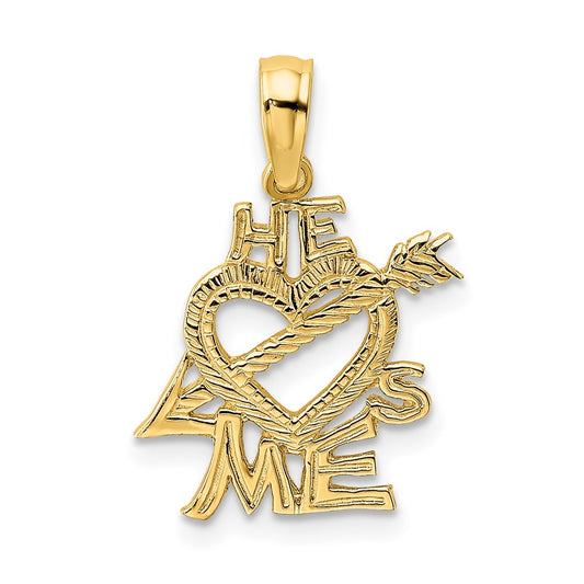 Million Charms 14K Yellow Gold Themed He Loves Me Heart Charm
