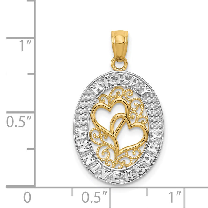 Million Charms 14K Yellow Gold Themed, Rhodium-plated Happy Anniversary Milestone Hearts Pendant