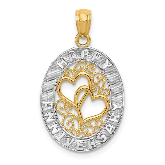 Million Charms 14K Yellow Gold Themed, Rhodium-plated Happy Anniversary Milestone Hearts Pendant