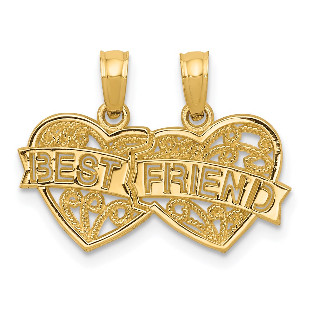 Million Charms 14K Yellow Gold Themed Best Friend Breakable Double Hearts Pendant