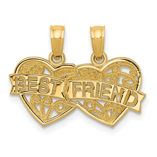 Million Charms 14K Yellow Gold Themed Best Friend Breakable Double Hearts Pendant