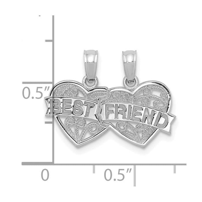 Million Charms 14K White Gold Themed Best Friend Breakable Double Hearts Pendant