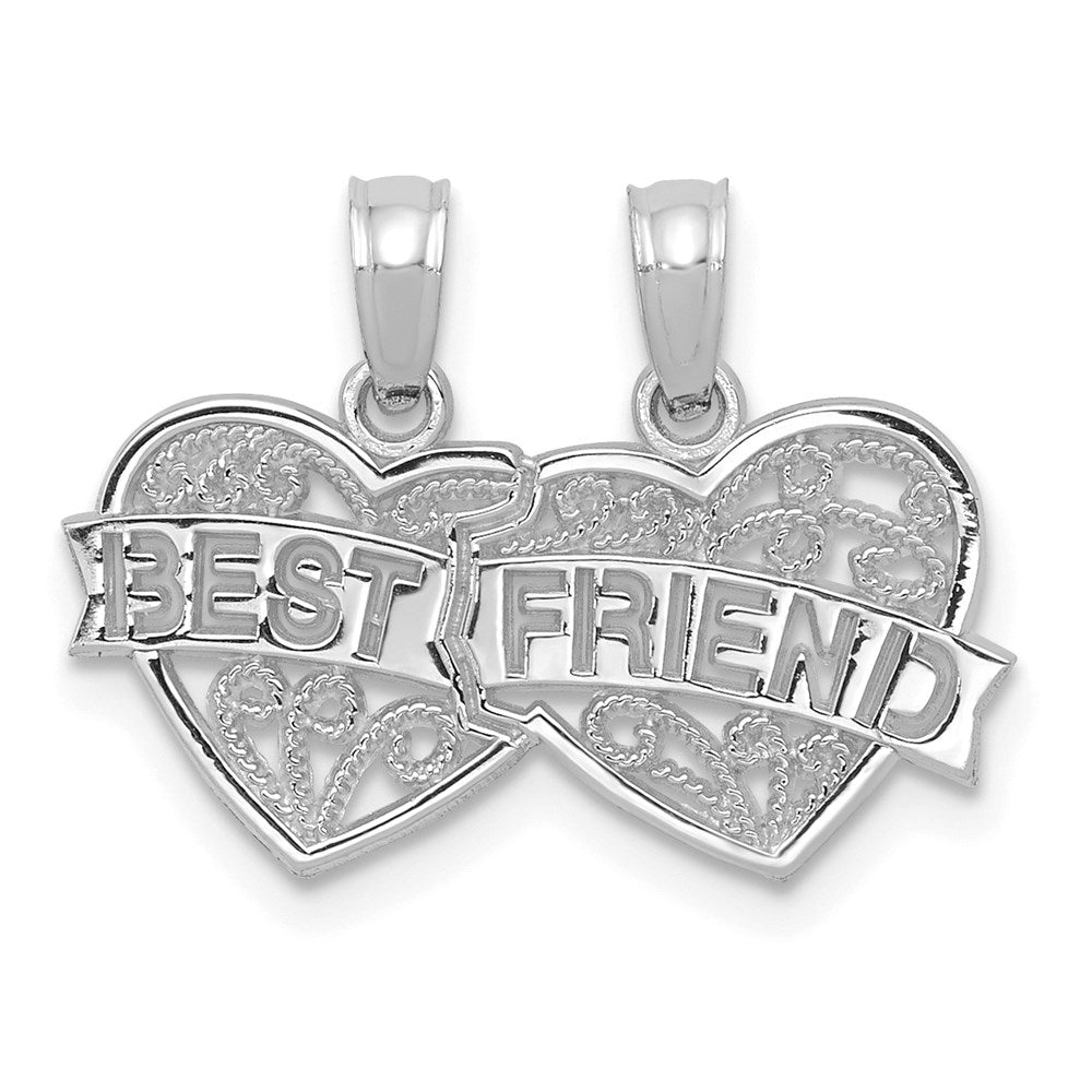 Million Charms 14K White Gold Themed Best Friend Breakable Double Hearts Pendant