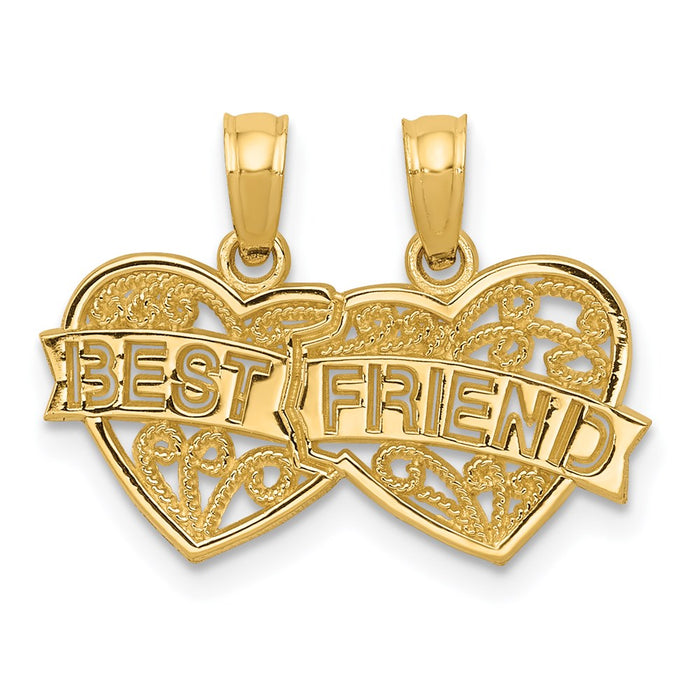 Million Charms 14K Yellow Gold Themed Best Friend Breakable Double Hearts Pendant