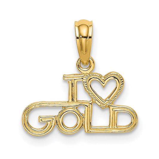 Million Charms 14K Yellow Gold Themed Polished & Textured I Love Gold Themed Charm